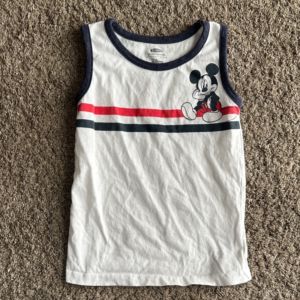 Disney White Tank Top with Navy Trim and Red Stripe